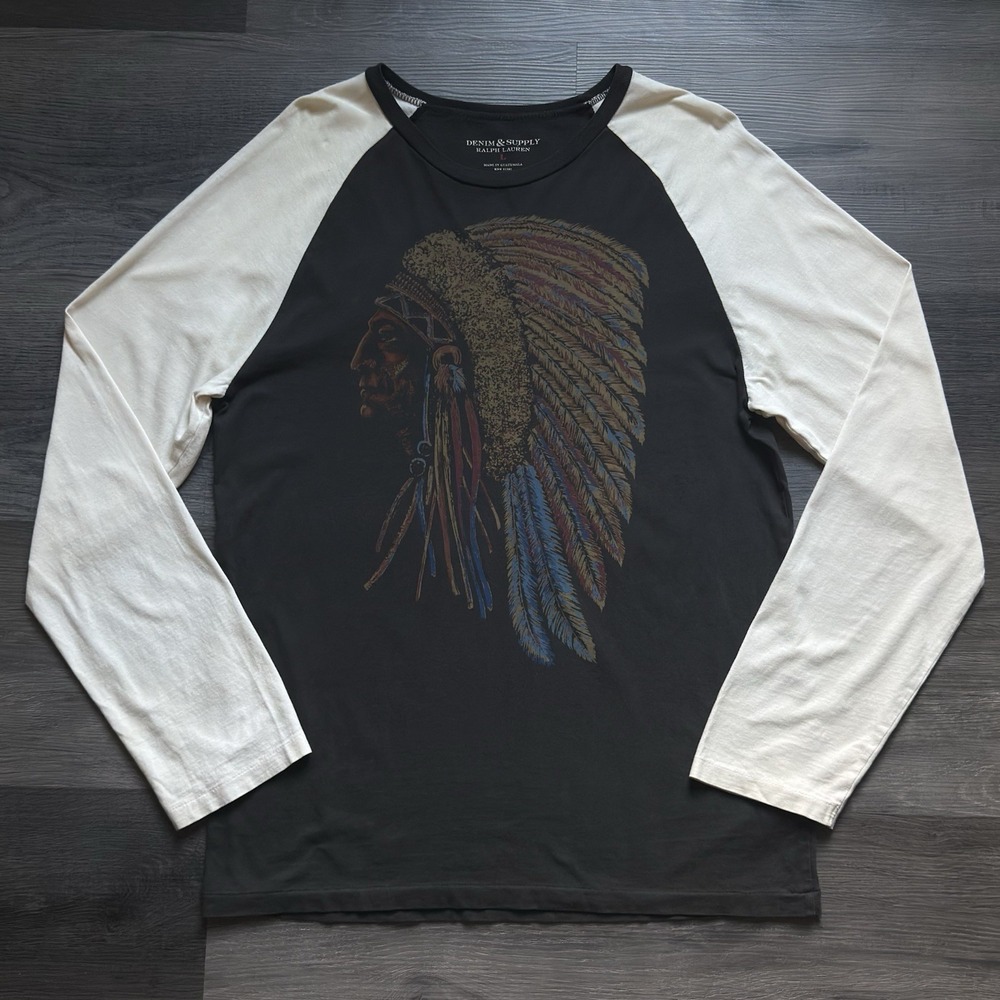 VTG Ralph Lauren Denim Supply Indian Chief Headdress Shirt Large Native American